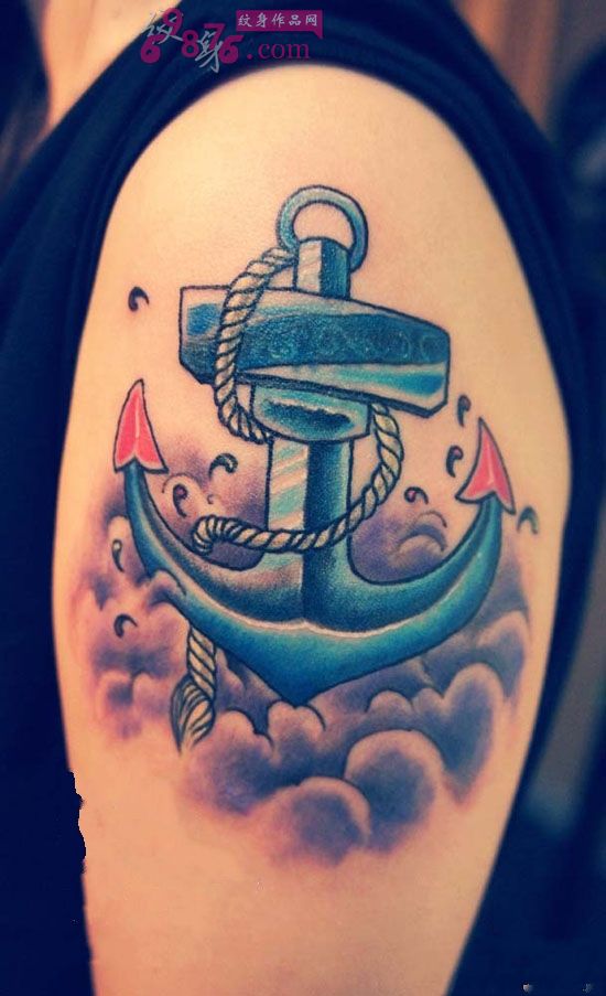 复古船锚花臂时尚纹身图片