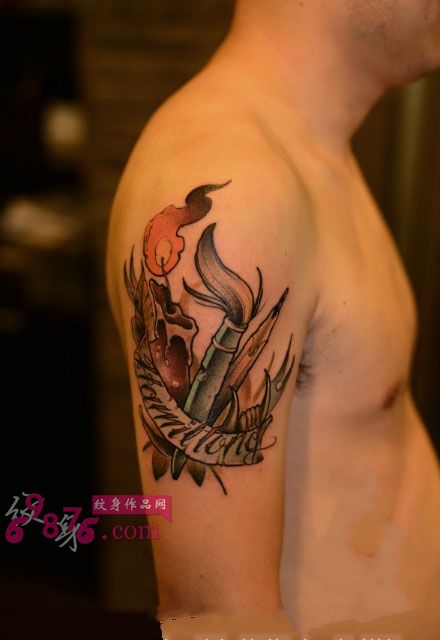 SCHOOL风蜡烛手臂纹身图片