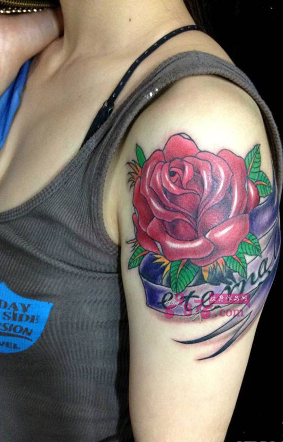 娇艳玫瑰手臂纹身图片