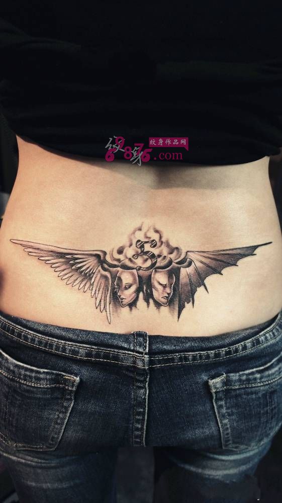 天使恶魔双子座后腰纹身图片