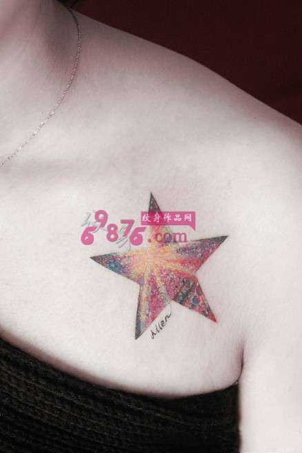 创意星空星星锁骨纹身图片