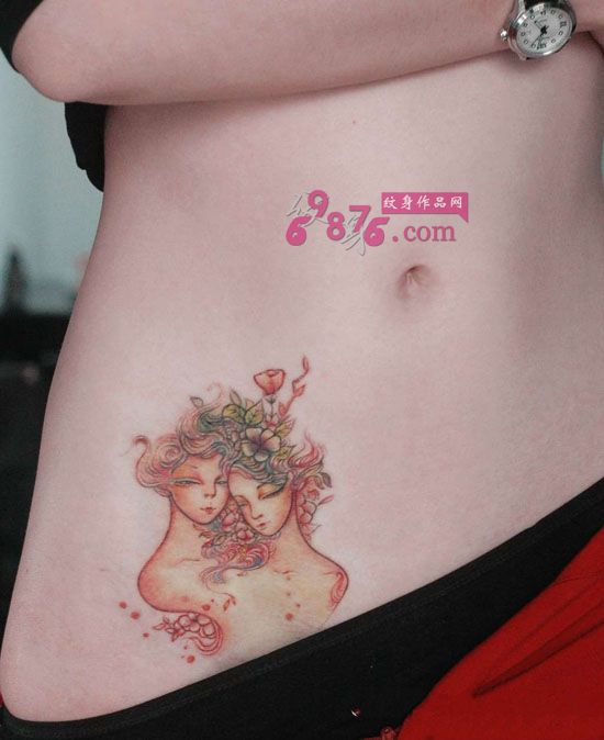唯美双子座侧腰纹身图片