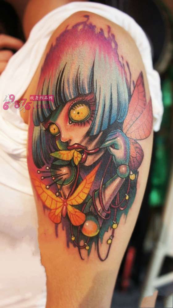 创意复古食梦精灵手臂纹身图片