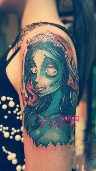 创意僵尸新娘花手臂纹身图片
