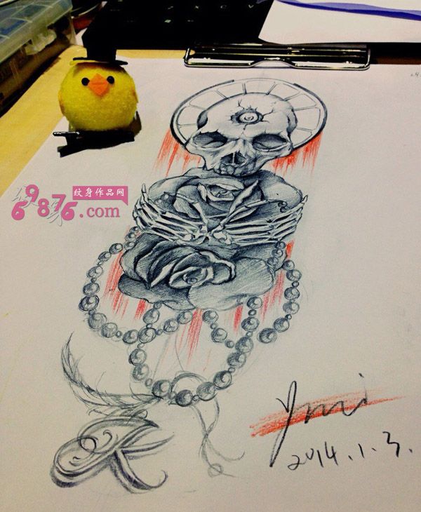 黑灰骷髅手臂纹身图片