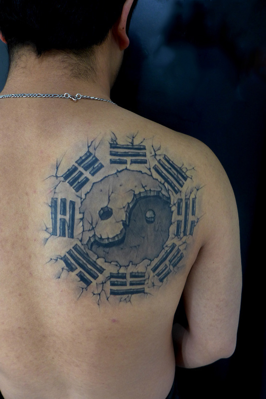 传统八卦图肩部纹身图片