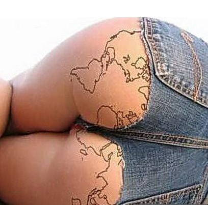 个性屁股上的地图纹身图图片