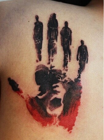 帅哥男生肩部手掌抽象人物肖像纹身图图片