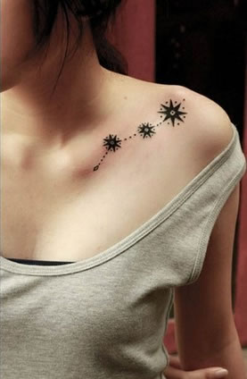 胸部幸运五角星纹身图案图片