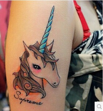 女生肩部清新小马纹身图案图片