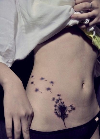 腹部唯美个性蒲公英刺青图案图片