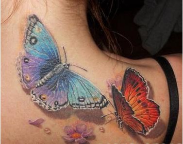 肩部3D蝴蝶纹身图案图片