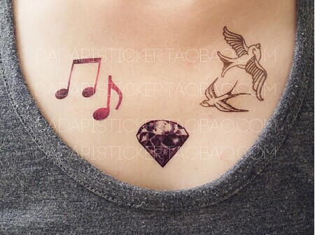 女生胸部唯美图标小纹身 音乐符,钻图片