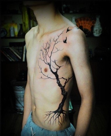 前胸很帅的图腾树纹身图案图片