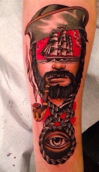 一幅手臂彩色水手纹身图案图片