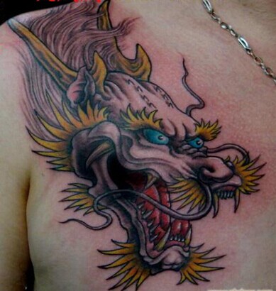 男生肩部霸气高清龙头纹身效果图图片
