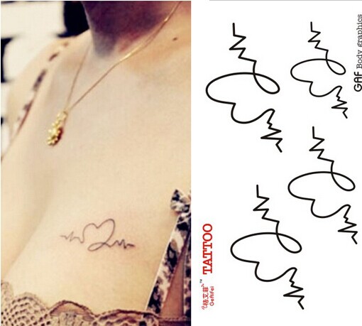 女生胸部唯美心电图纹身图案图片