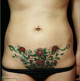 红内裤性感女生腰部唯美花蝴蝶纹身图片