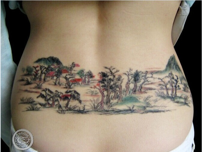 女生腰部清新唯美漂亮风景图纹身图图片