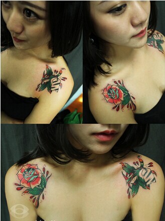 性感女生肩部漂亮唯美纹身图图片