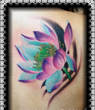 一款女生肩部性感唯美的水莲花纹身图图片