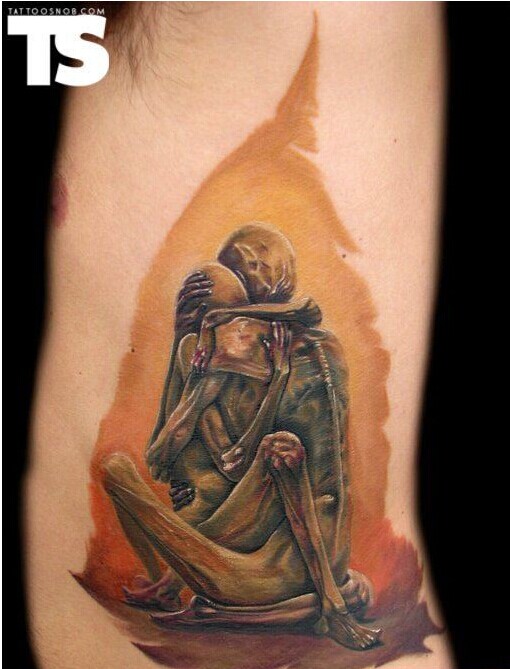 腰部个性相爱的骷髅人纹身图案图片