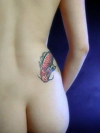 性感女生侧腰部漂亮鲤鱼唯美纹身图片