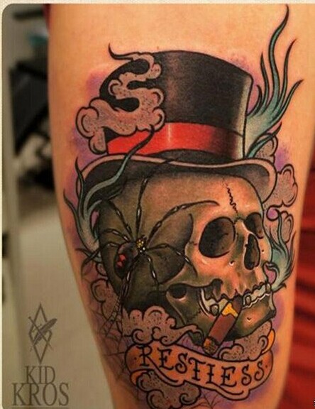 推荐一款手臂骷髅头纹身图案图片