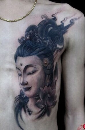 男生胸部唯美好看的观音菩萨纹身图图片