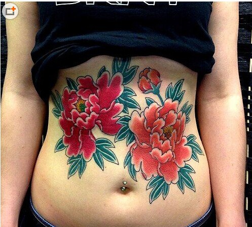 女性腹部牡丹花纹身图案图片缩略频道推荐图