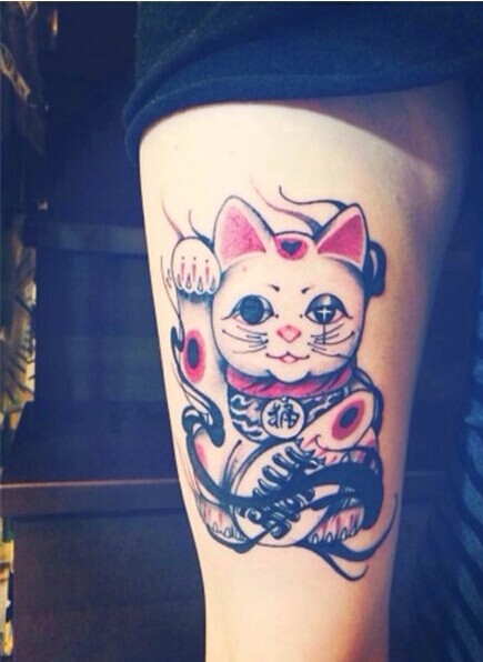 手臂招财猫纹身图案图片