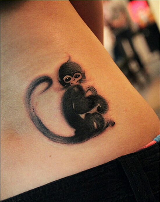 腰部水墨猴子纹身图案图片缩略频道推荐图