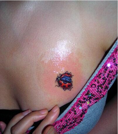 性感女生胸部漂亮感性的小昆虫纹身图图片