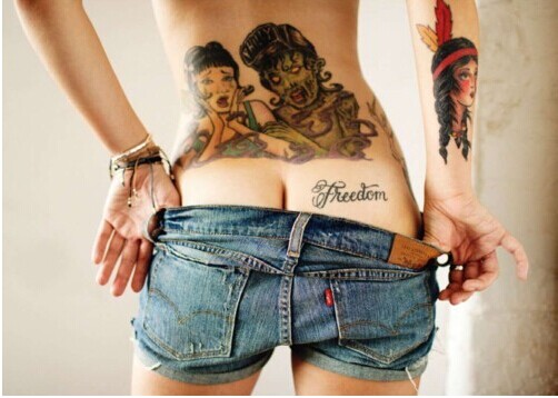 性感美女腰部漂亮经典的民族夫妻纹身图片