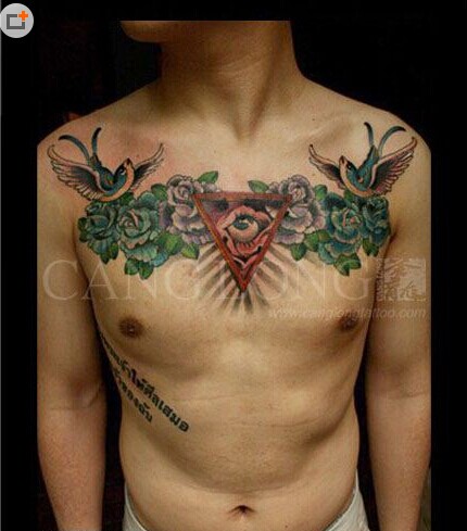 男性前胸超帅经典的上帝之眼玫瑰花纹图片