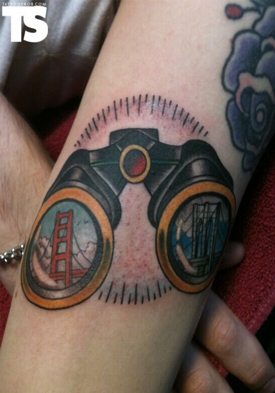 手部一款个性望远镜纹身图案图片