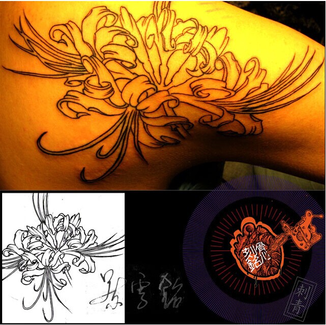 男女生肩部唯美经典的花藤图案纹身图片