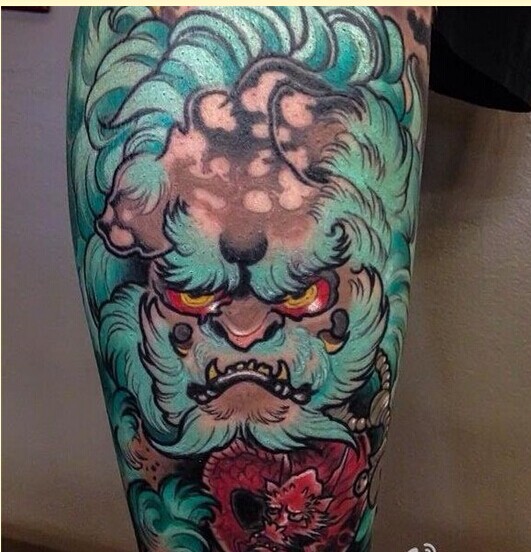 手臂潮流时尚唐狮纹身图案图片