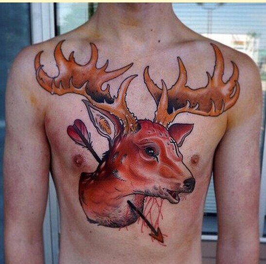 性感霸气胸口羚羊纹身图案图片