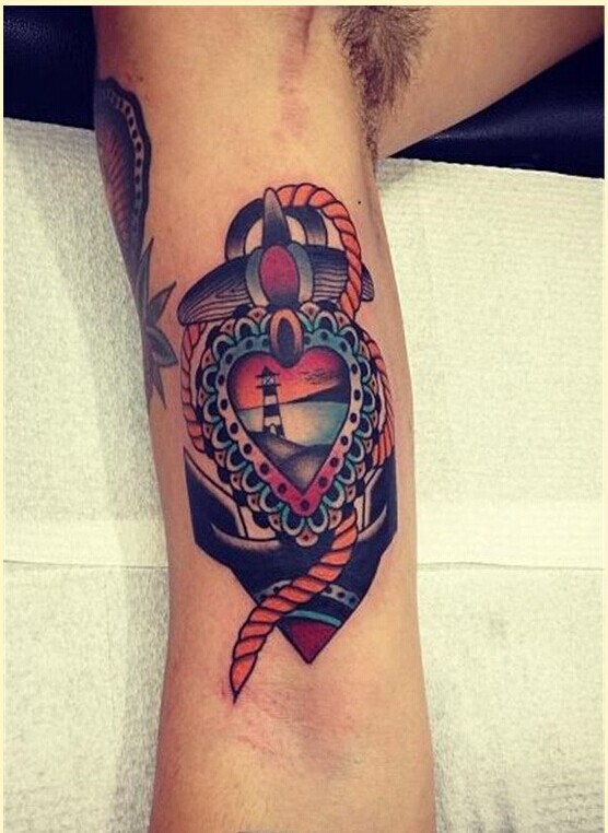 漂亮手臂个性船锚纹身图案推荐图片