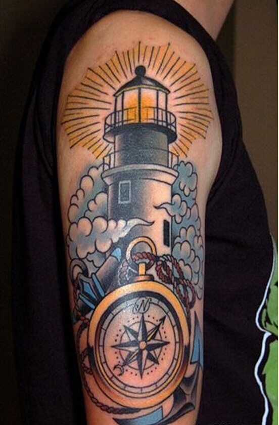 一组个性手臂灯塔纹身图案推荐图片