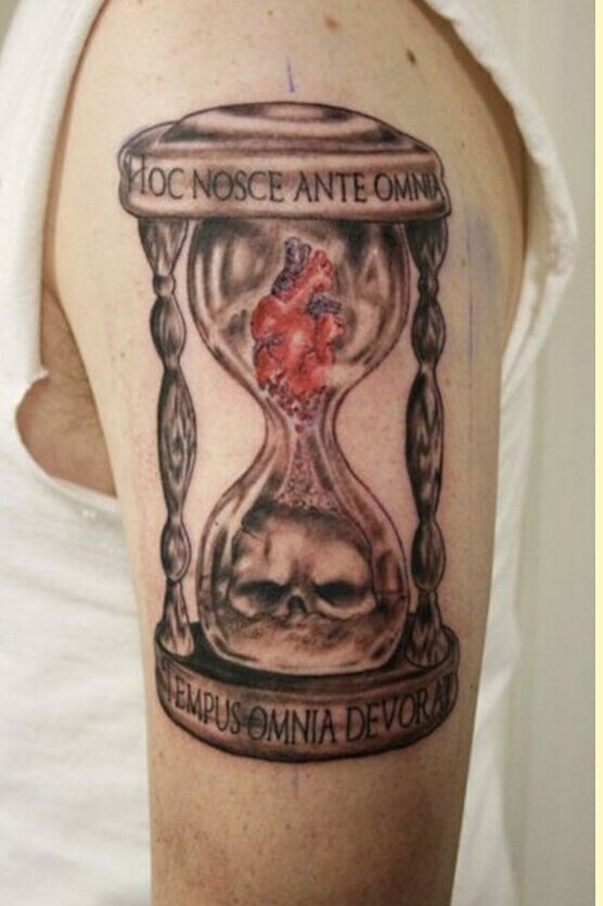 时尚手臂个性骷髅头沙漏纹身图案欣赏图片