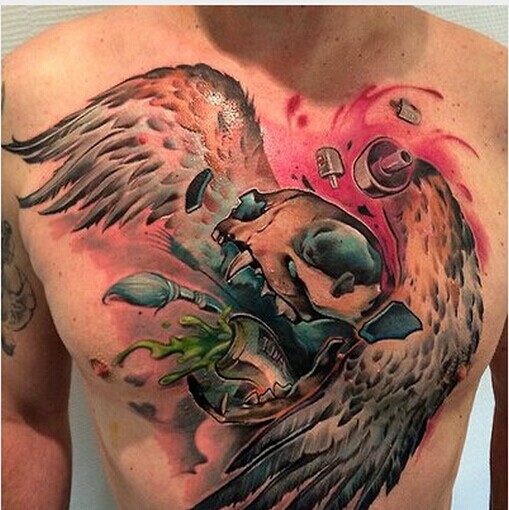 个性胸口时尚欧美彩色纹身图案推荐图片