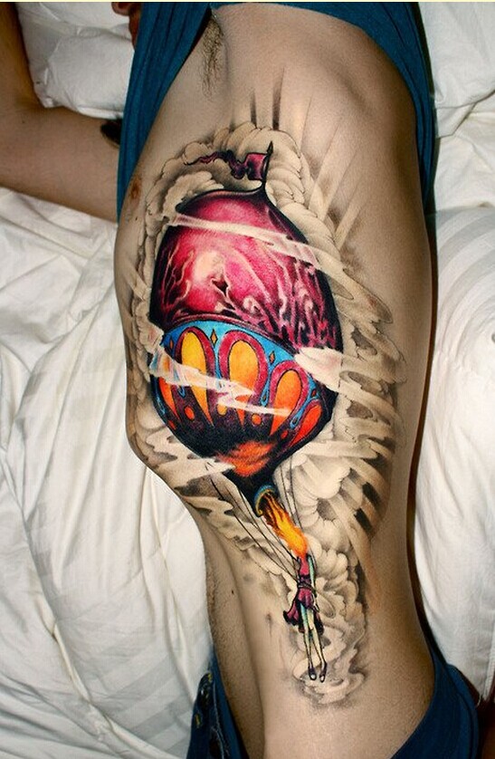 个性时尚侧腰彩色热气球纹身图案推荐图片