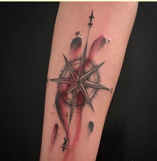 个性手臂时尚指南针纹身图案图片