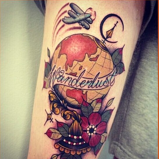 个性手臂时尚地球仪纹身图案图片