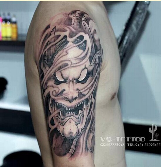 时尚手臂个性黑灰般若纹身图案图片