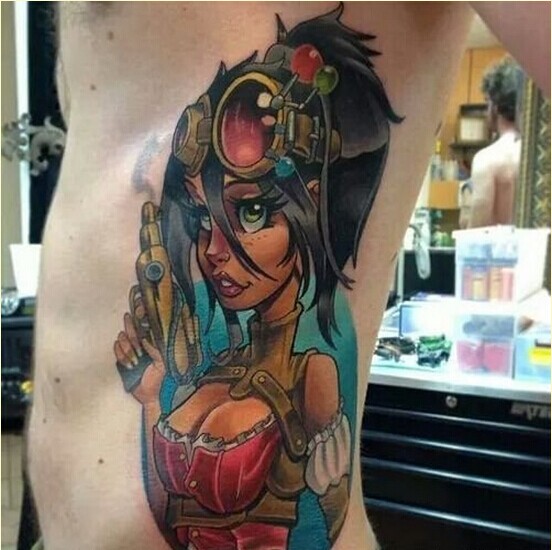 时尚侧腰个性女郎纹身图案欣赏图片