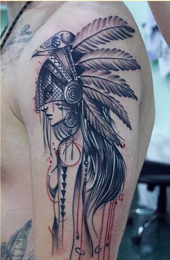 个性手臂时尚印度安女郎纹身图案图片