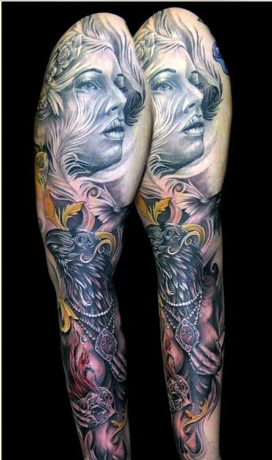 时尚个性黑白欧美花臂纹身图案图片